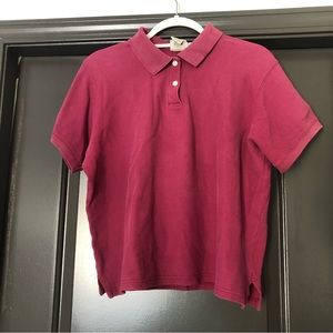 LL Bean women’s wine burgundy dark red crimson cropped short sleeve polo